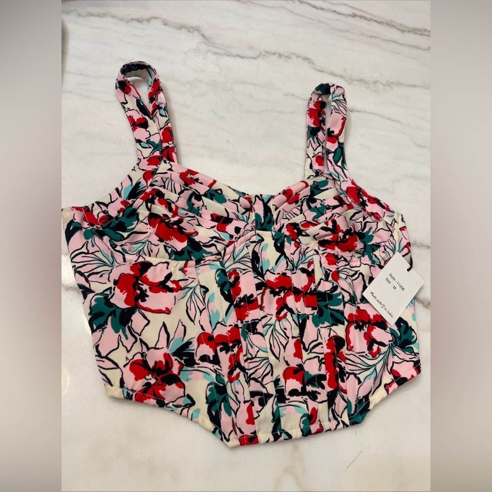 Japna Bustier Corset Style Floral Colorful Cropped Tank Top Medium NWT